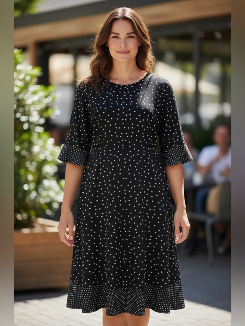 NWT: BloomChic size 30 Black Polka Dot cinched waist Dress with pockets